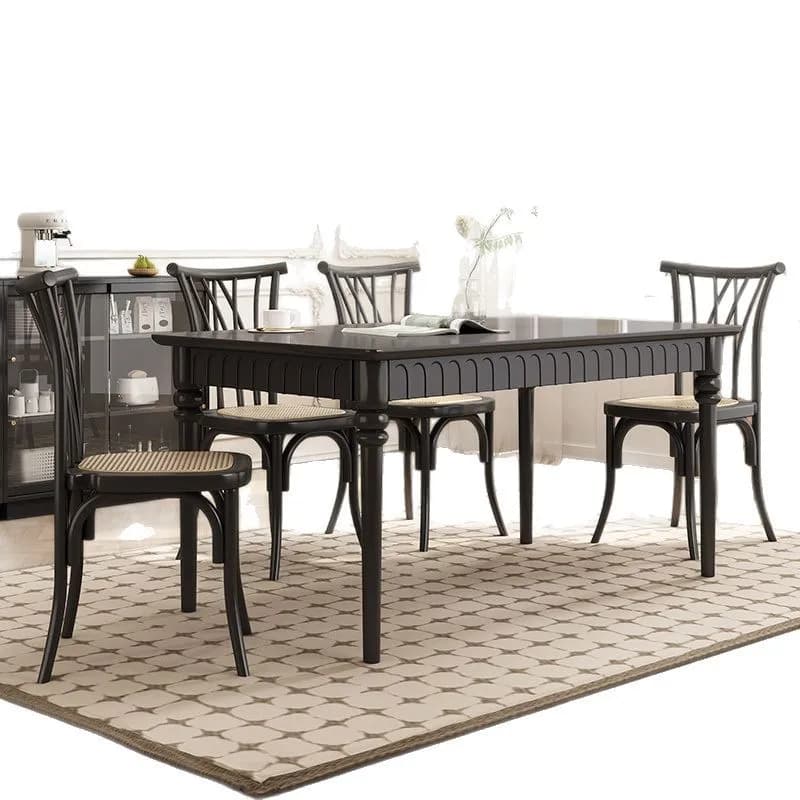 Medieval rectangular dining table retro black small apartment dining table and chairs
