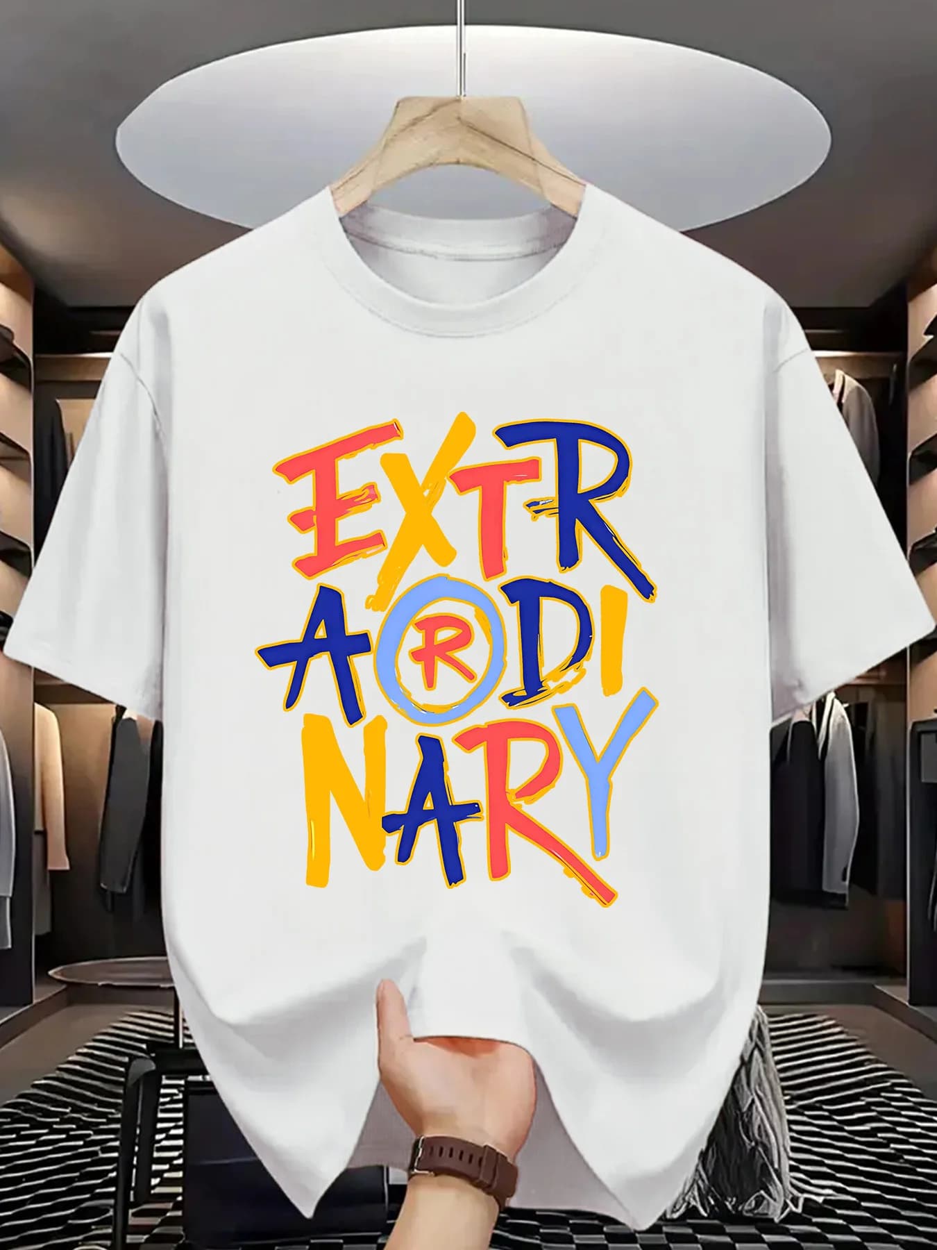 Men's summer graphic T-shirt with extraordinary letter printing-100% cotton round neck short sleeve T-shirt.