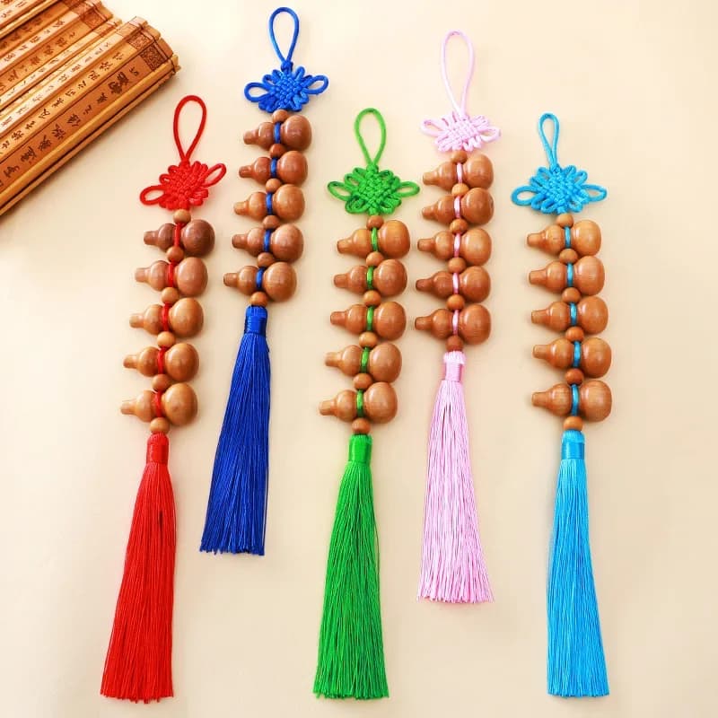Lucky Feng Shui Chinese Knot Gourd Tassel Pendant Fortune Mascot Car Mirror Charm Spring Festival Hanging Decoration