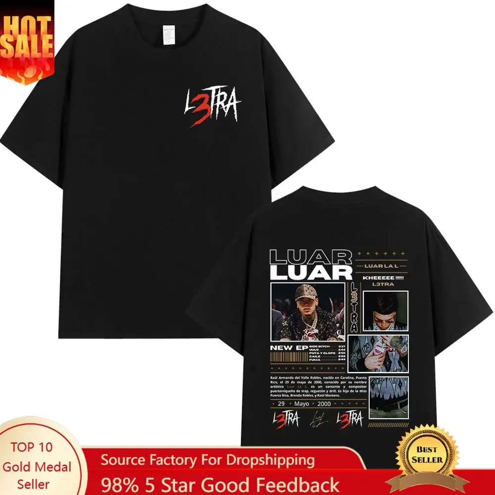 Rapper Luar La L Music Album L3TRA T Shirts Men Women Hip Hop Fashion Short Sleeve T-shirts Vintage Oversized Streetwear T-shirt