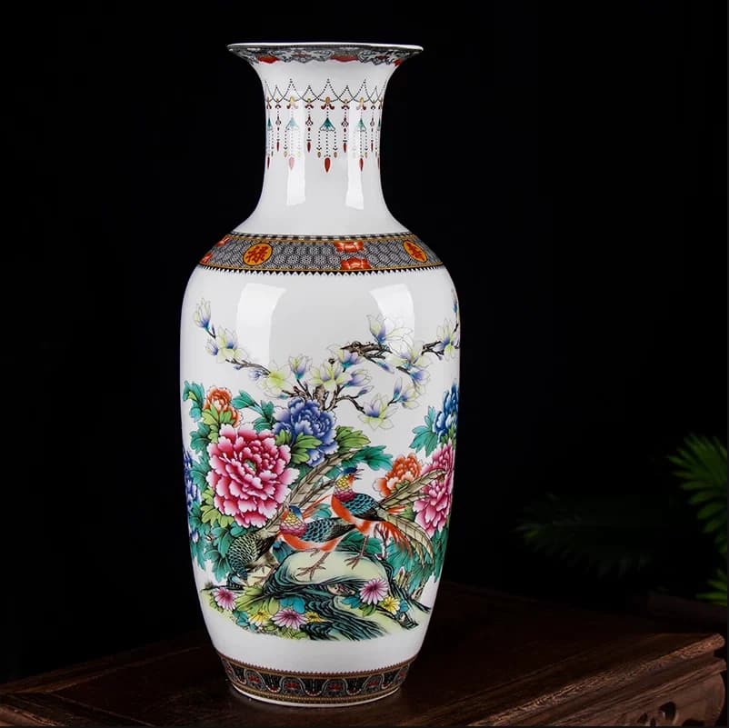 45cm large size Jingdezhen ceramic vase flower arrangement Dracaena sanderiana Chinese landscape living room home TV cabinet por