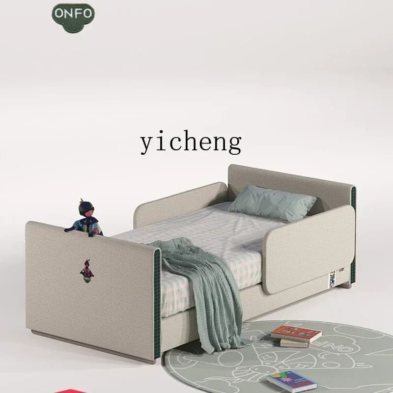 XTC6 Children's Splicing Single with Fence Soft Bag Solid Wood Multifunctional Parent-Child Bedside Bed