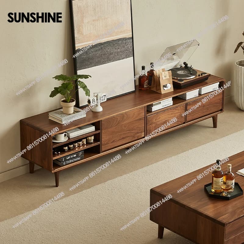 North America, coffee table combination size apartment living room solid wood floor cabinet audio-visual cabinet