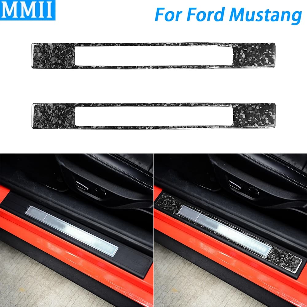 For Ford Mustang 2015-2023 Forged Carbon Fiber Inner Door Sill Panel Trim Strips Car Interior Decoration Accessories Sticker