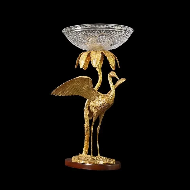 Jewellery Top Retro Vintage Antique Brass Decoration for Hotel Living Room Home with Crane Decor Fruit Plate