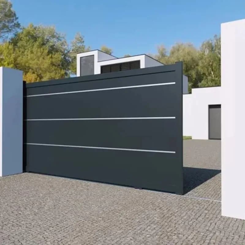 Automatic Entry Black Residential Driveway Modern Private Luxury Dual Swing Driveway Gate