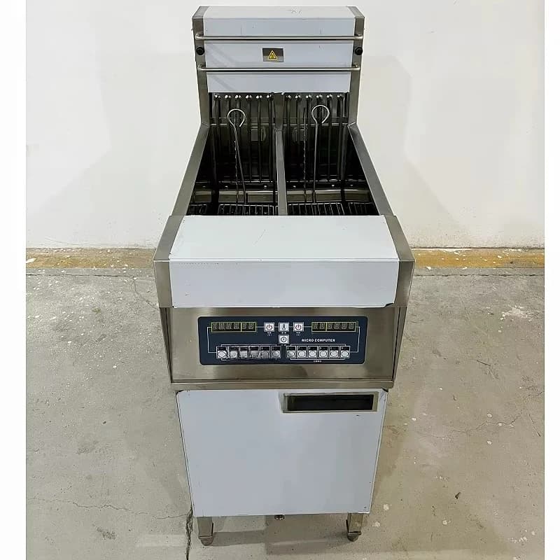 Commercial vertical electric single tank cylindrical 2 basket timing electric fryer with cabinet