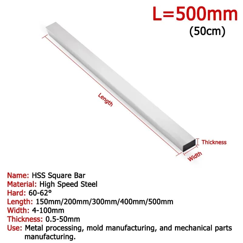 L=500mm High Speed Steel Turning Tools Width 8-100mm CNC Lathe Turning Tool HSS White Steel Square Cutting Bar Thick 3-20mm