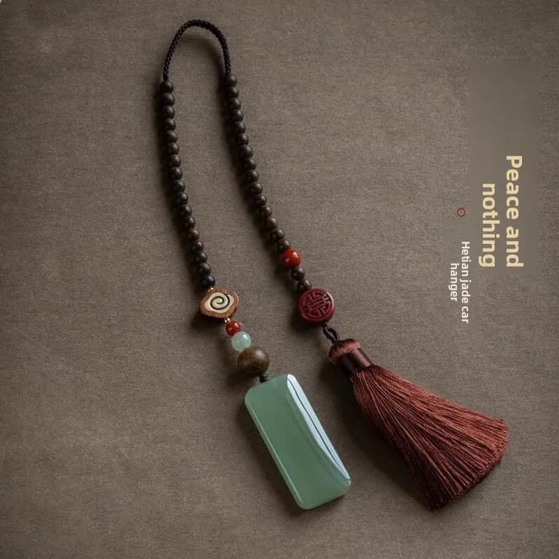 Original Hetian Jade Car Pendant Natural Peace Amulet Rearview Mirror Hanging Ornament Unisex Creative Car Decor