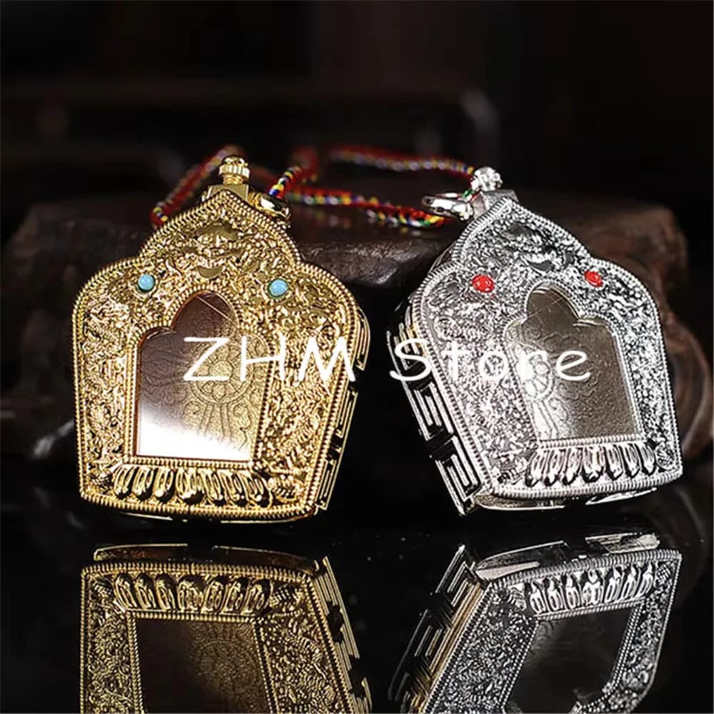 Silver/Gold Plating Buddhist Suppliers Alloy Metal Double Dragon Playing Pearls Decorate Exquisite Gawu Box Tibetan Pendant