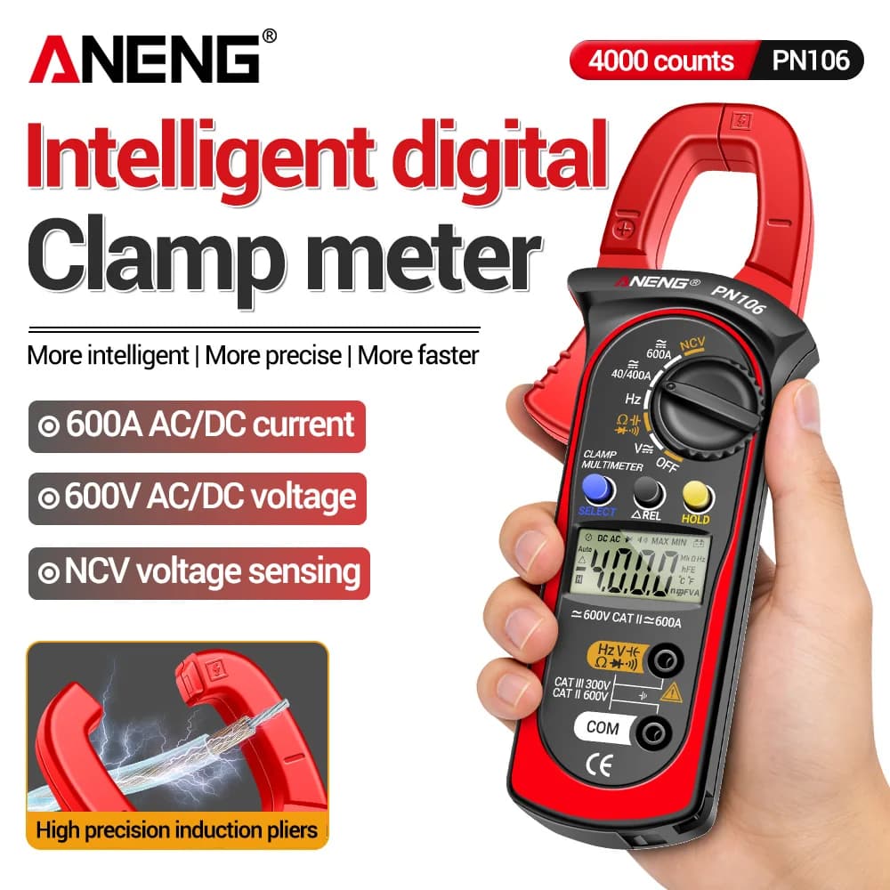 Clamp Meter Multimeter Tester ANENG PN106 600A AC/DC Current Voltage Resistance Capacitor NCV Induction True RMS Portable Tools