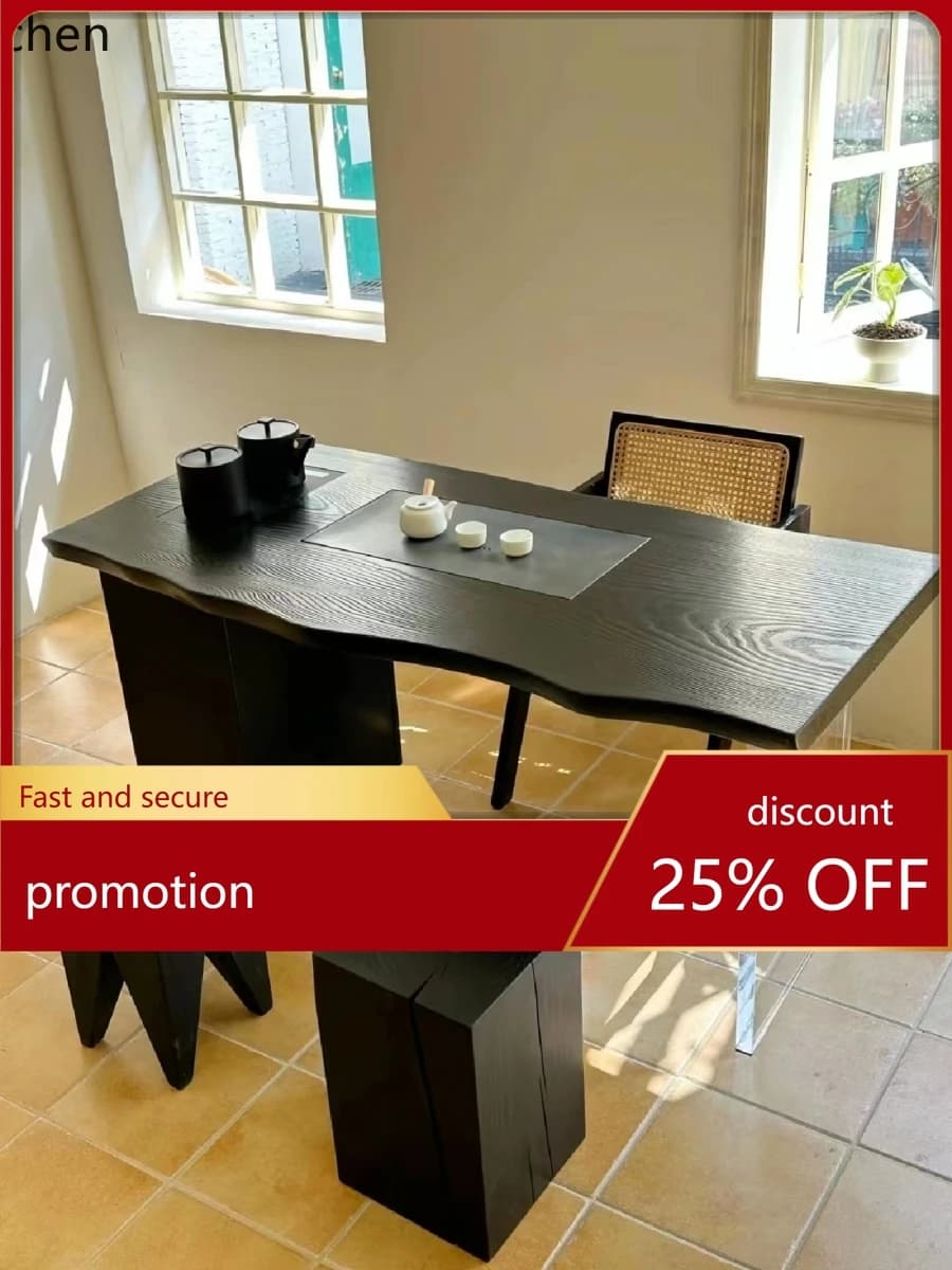 YFY Solid Wood Tea Table Carbonized Black Acrylic Table Tea Table and Tea Tray Integrated Suspension Hidden Cabinet