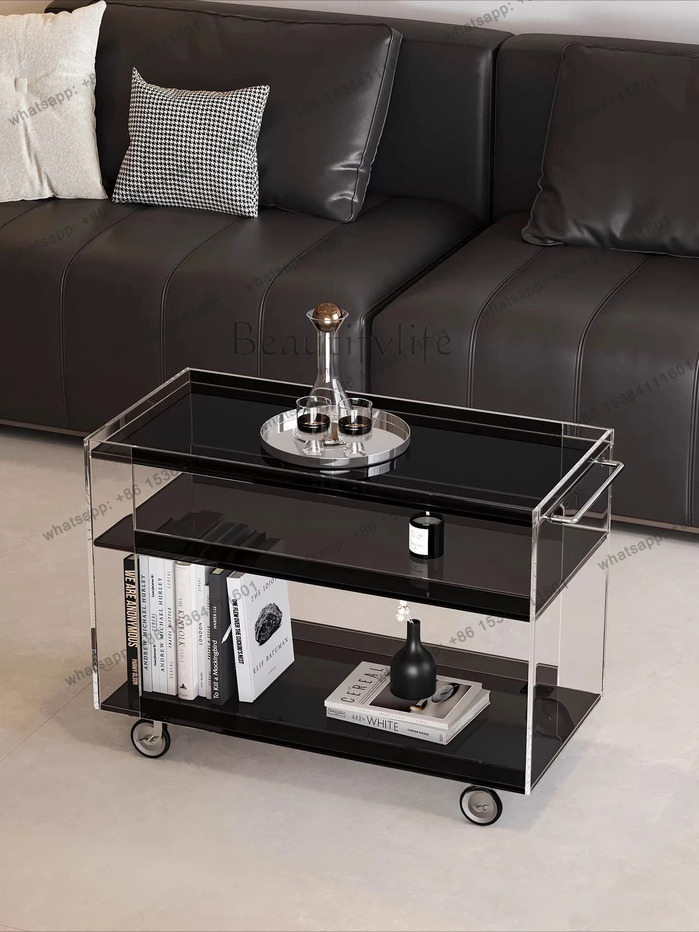 Living room cart, mobile side table, high-end snack shelf, storage light luxury minimalist sofa coffee table