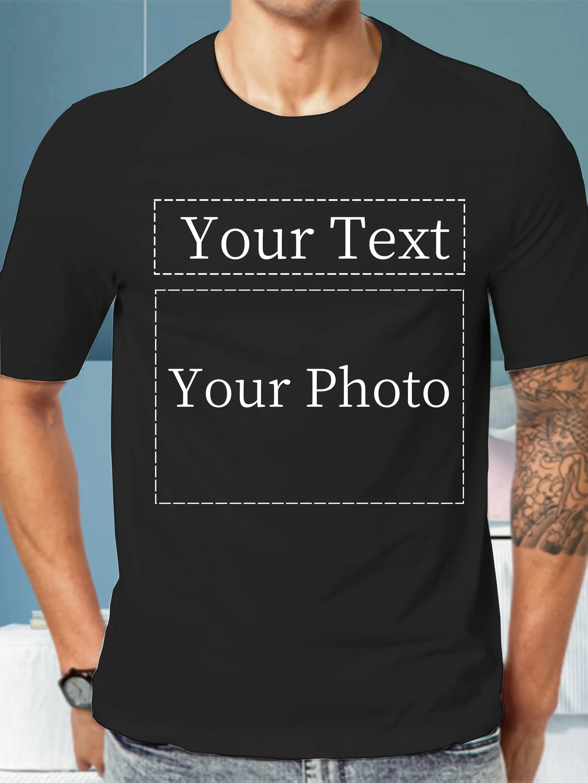 The Customizable Men's T-shirt with a Casual Round Neck Is Suitable for All Seasons. It Features a Casual and Everyday Style. As