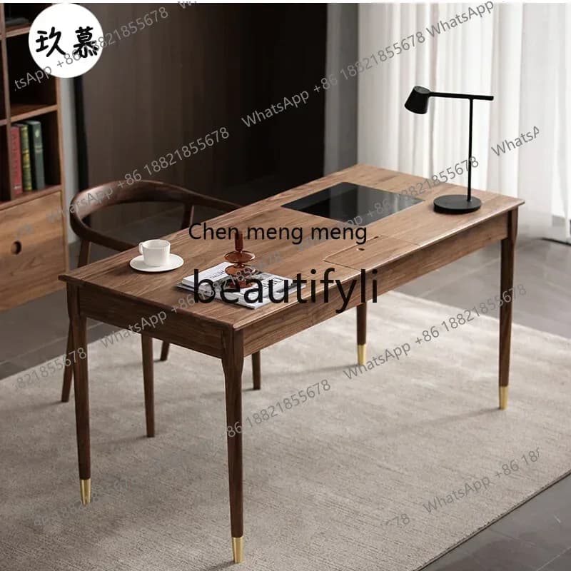 32North American all solid wood desk light luxury black walnut desk cherry wood computer desk