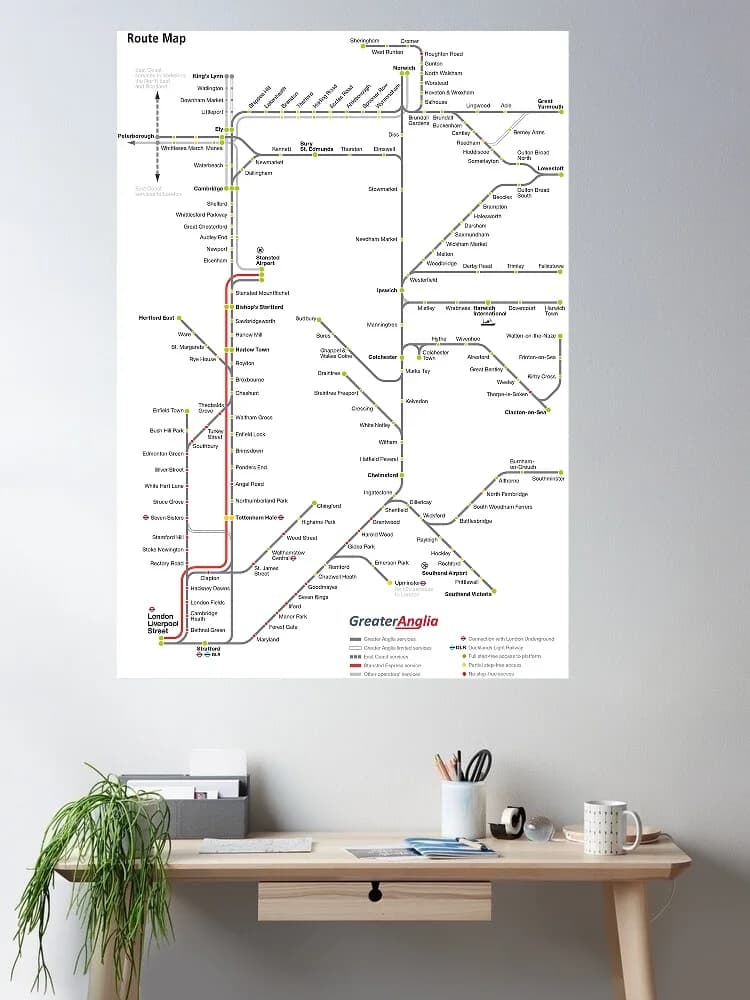 Abellio greater anglia map, Art Picture Print Silk Poster, Home Wall Decor