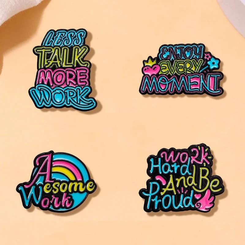 Creative Colorful English Letter Brooch Fashion Enamel Alloy Cartoon Badges Work Commute Pins DIY Clothing Bags Hat Accessories