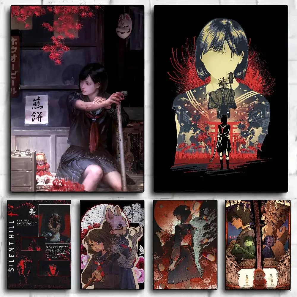 Hot Psychological Horror Game SILENT HILL f Poster Self-adhesive Art Paper Sticker Coffee House Bar Room Wall Decor