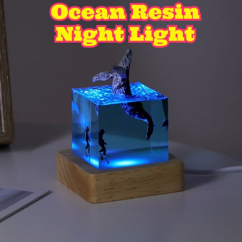 Ocean Resin 5cm Cube Humpback Whale Ornament Mini Luminous Night Light Home Decor Desk Decoration Birthday Handmade Decorative
