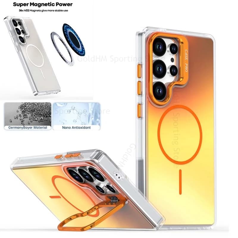 Gradient Anti Yellow PC Phone Case For Samsung S26 Ultra 5G For Magsafe Magnetic Lens Kickstand Cover For Galaxy S25FE S24 Ultra