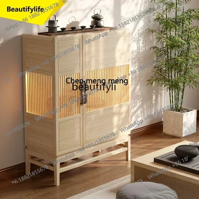 ss 8617 New Chinese black walnut color side cabinet, small apartment, entrance cabinet against the wall, storage cabinet