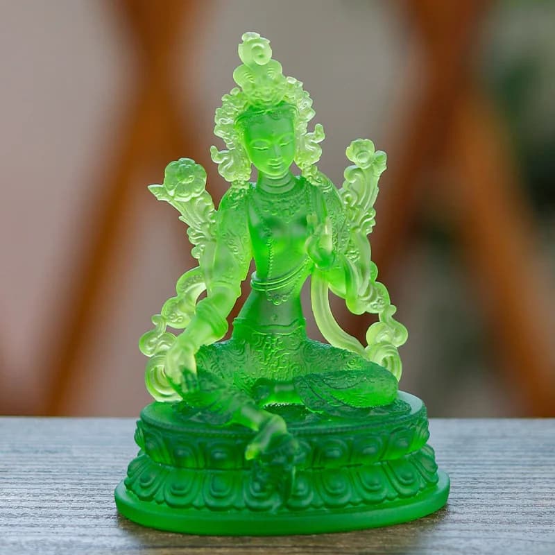 CZ glazed green Tara   Bodhisattva Buddha statue ornament Buddhist hall living room home offering mini small size Buddha statue