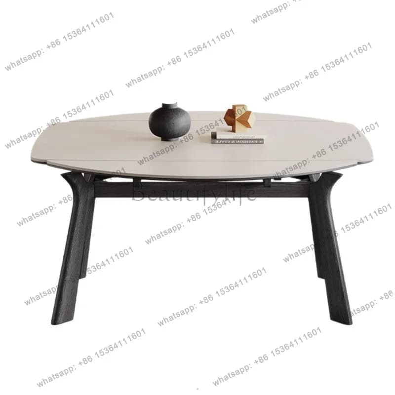 Retro retractable solid wood dining table variable round table 1.2 meters black medieval pure white matte rock slab