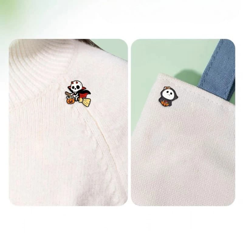 Cartoon Halloween Metal Brooch Cute Witch Hat Owl Skull Flying Badge Pins for Party Gift DIY Clothing Bags Hat T-shirt Jeans