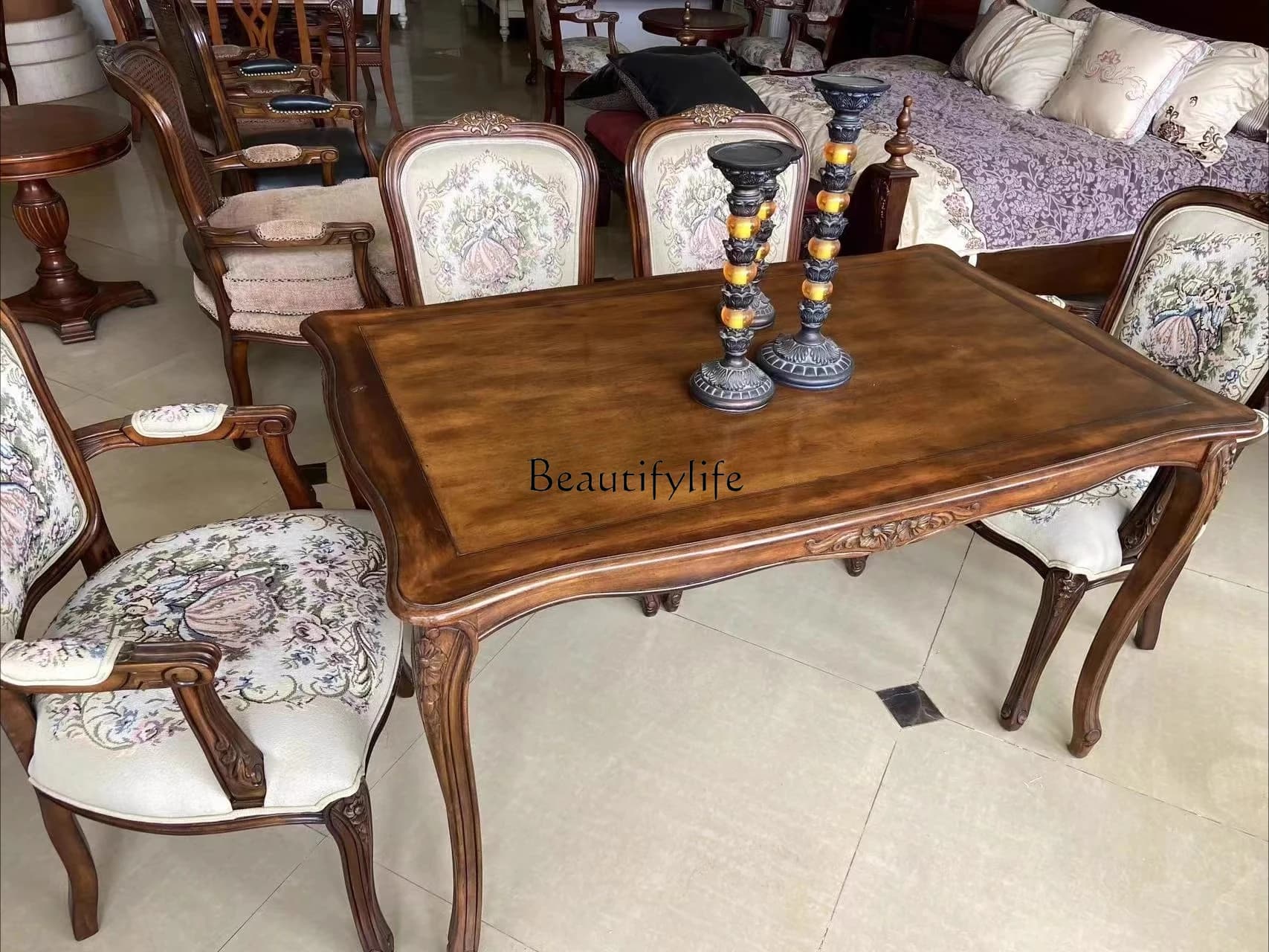 03.Foreign trade export American rural long dining table 1.3 meters, dining chairs for many people
