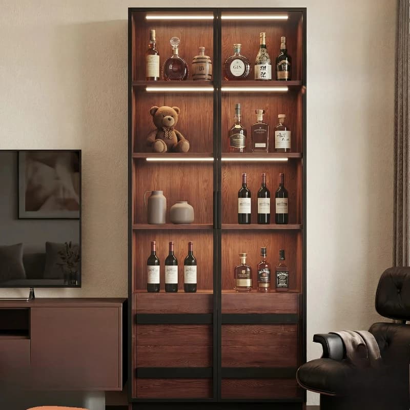 LTT Vintage-style Wine Cabinet, Living Room Home Integrated Wall-Mounted Storage Cabinet, Glass Door Display Cabinet