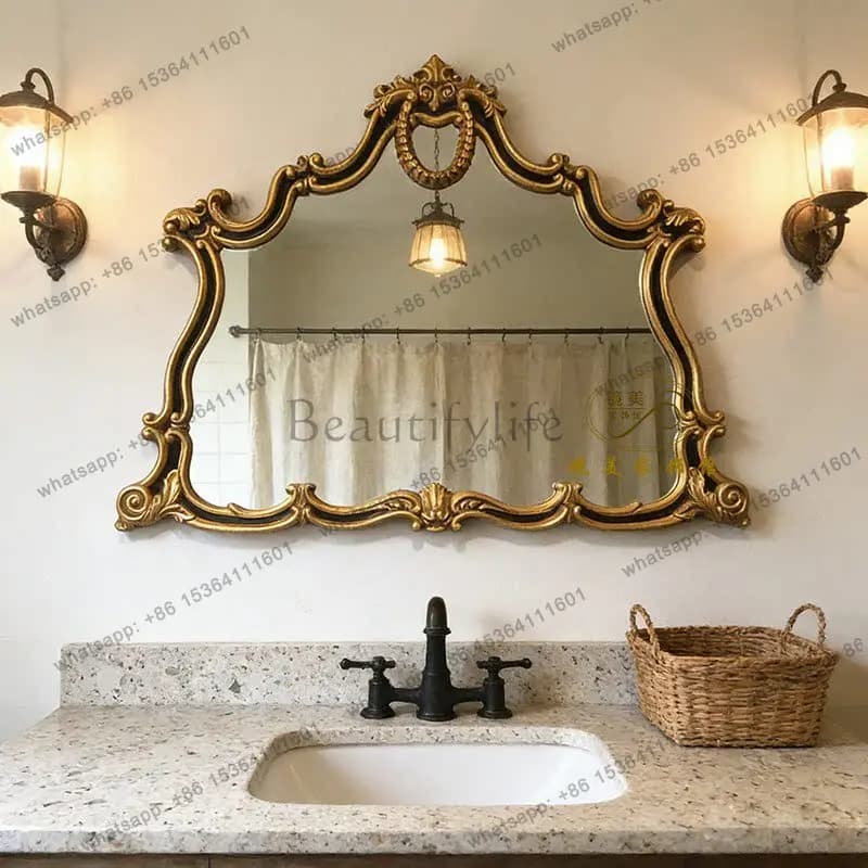 French retro toilet makeup mirror European wall-mounted decorative fireplace mirror