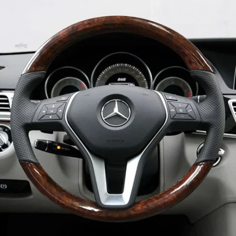 Hand Sewing Car Steering Wheel Cover for Mercedes Benz GLK 220 260 GLK 300 350 Genuine Leather Peach Wood Interior Accessories