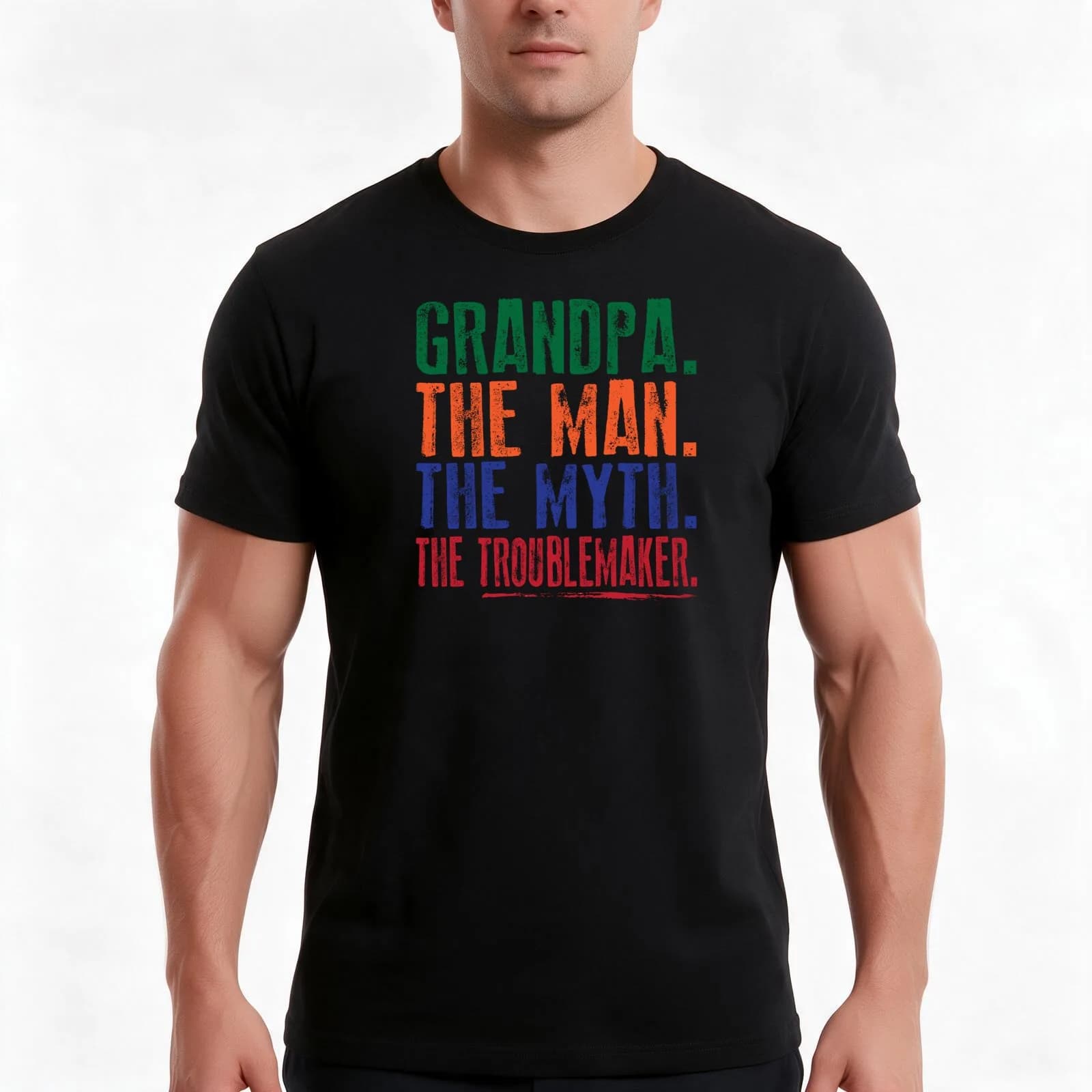 Grandpa. The Man. The Myth. The Troublemaker. T-Shirt Summer Casual Cotton Tee, Unisex Men Women