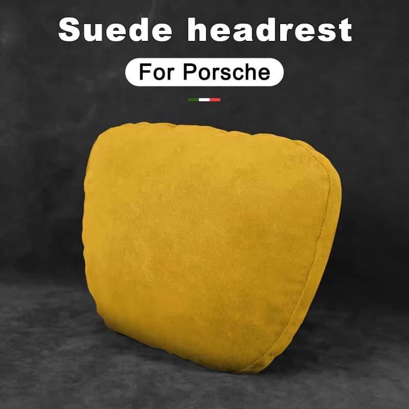 For Porsche 718 911 Boxster Cayenne Macan Panamera Taycan Suede Car Neck Rest Pillow - Auto Seat Neck Support Accessories