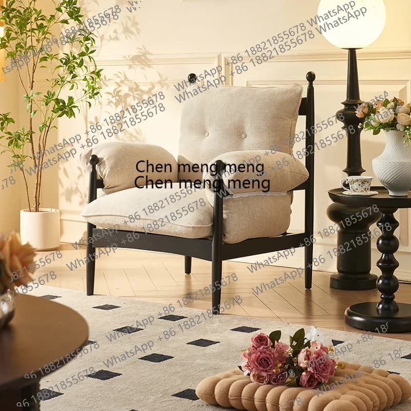 French Retro Sofa Chair Living Room Home Wabi-Sabi Single Guesthouse Cafe Solid Wood Chair   H
