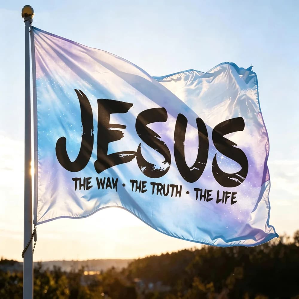 Jesus The Way The Truth The Life Flag 2x3ft 3x5ft Polyester Banner, Christian Religious Flag Indoor Outdoor Wall Decor