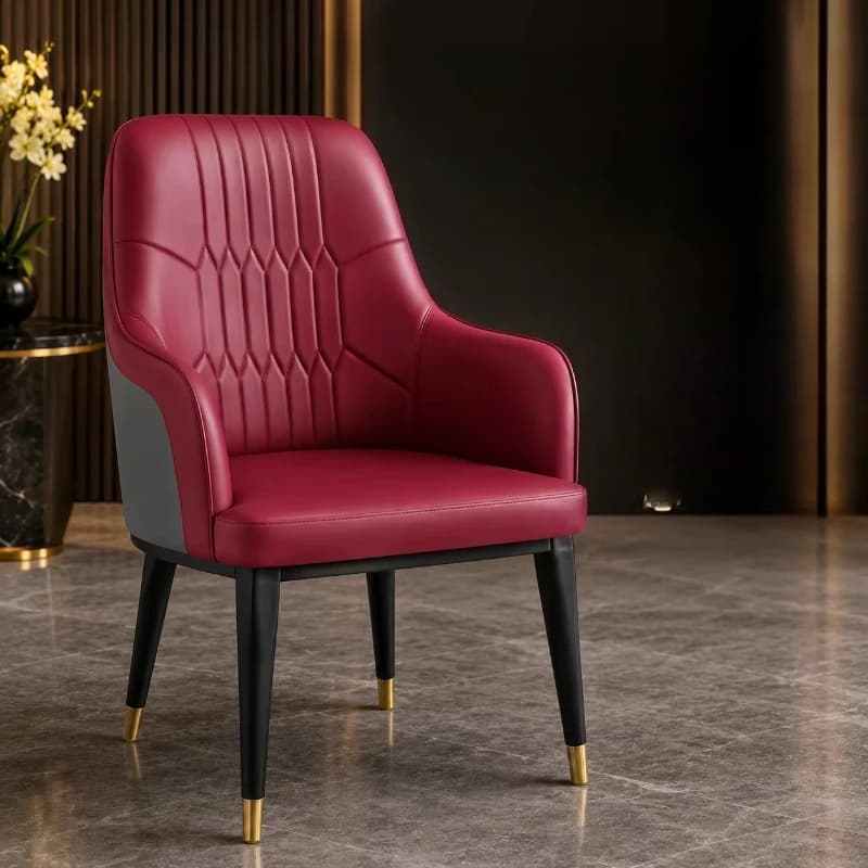 Premium leather upholstered stainless steel frame dining chair with modern design, suitable for use in hotels and restaurants