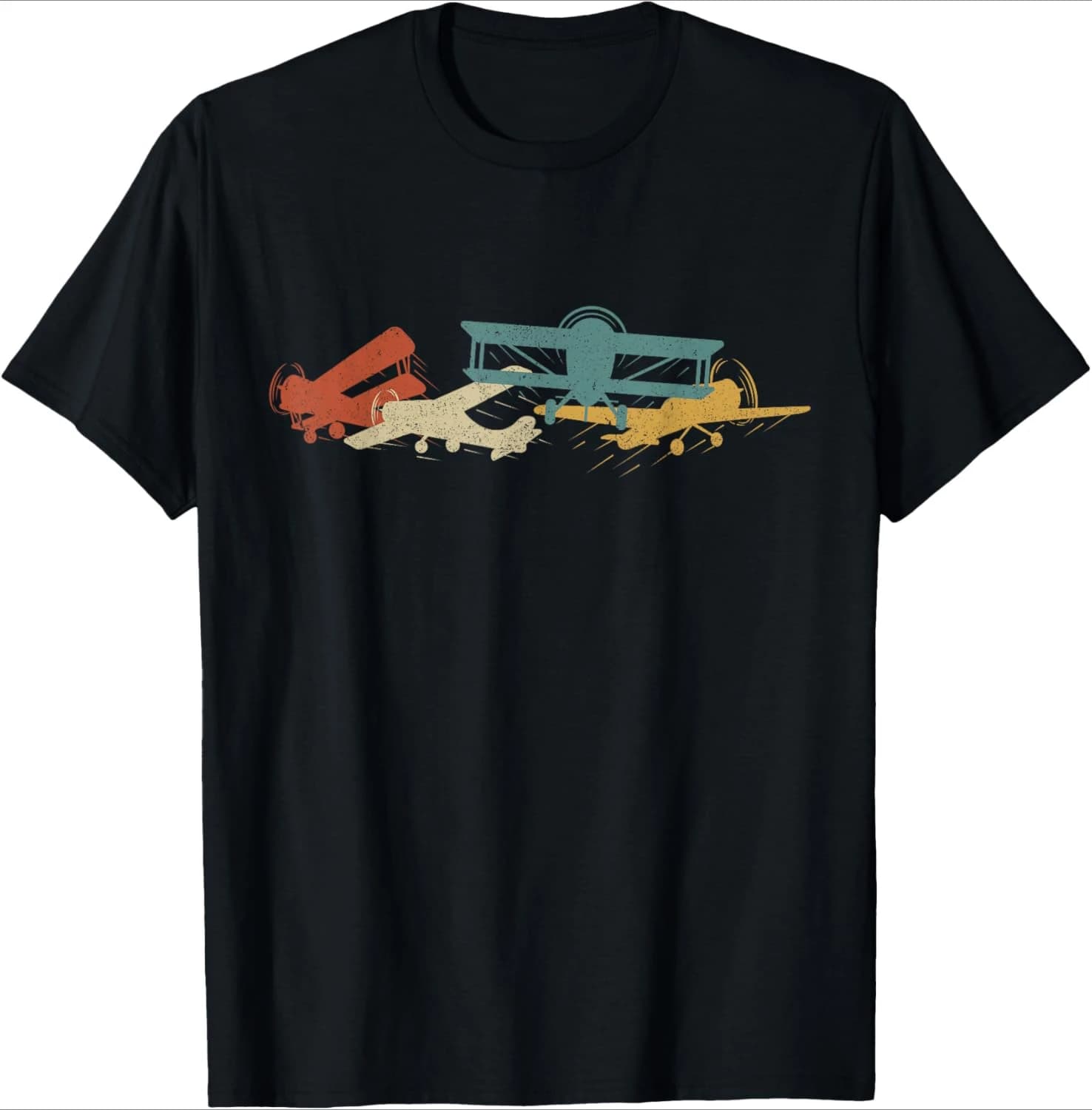 Airplane Pilot Vintage pattern design-100% cotton summer casual round neck short sleeve printed men's T-shirt.