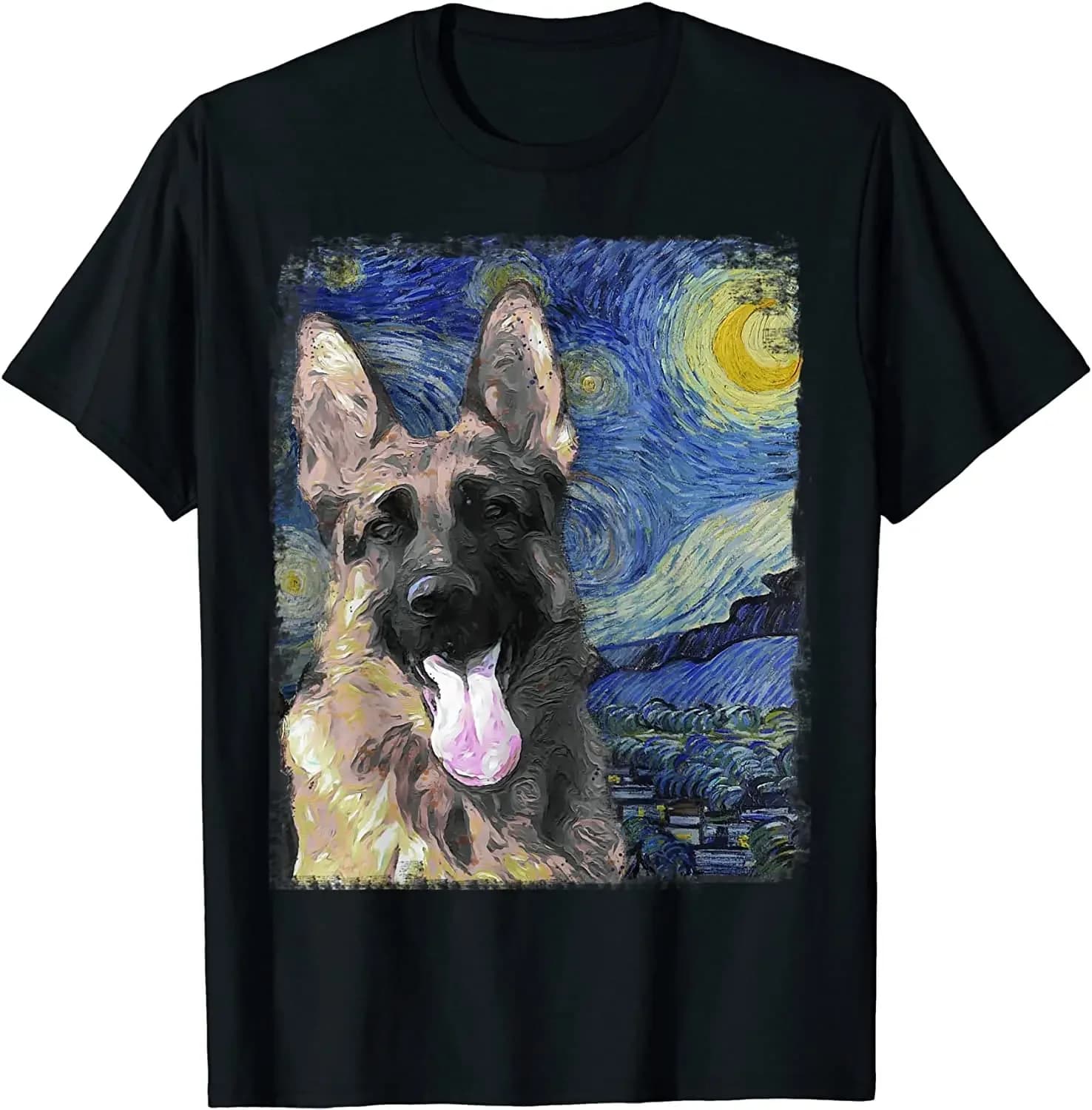 Colorful  Shepherd Painting T-Shirt Men's 100% Cotton Casual T-shirts Loose Top Size S-3XL