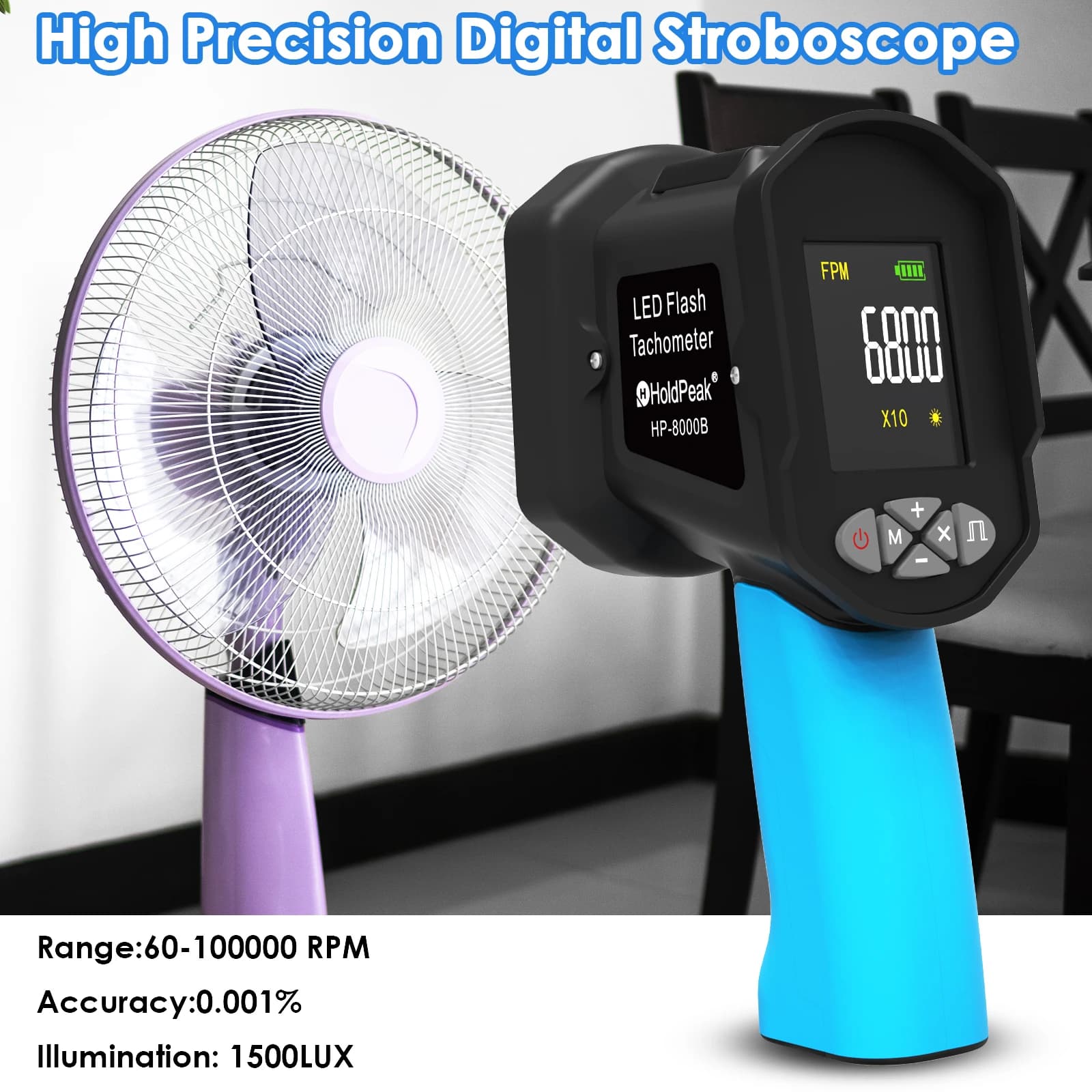 Digital Stroboscope Tachometer LED Flash Frequency Meter 60-100K FPM with LCD Display for Industrial HVAC Printing Papermaking
