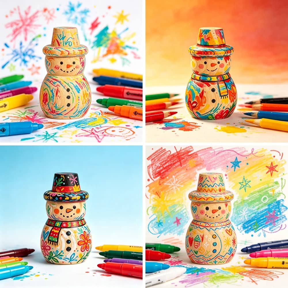 DIY Unfinished Wooden Snowman Ornament Blank Paintable Craft For Kids Handmade Christmas Table Home Decor