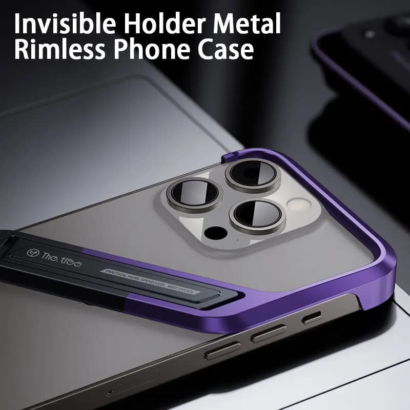 Metal Invisible Holder Phone Case For Iphone 14 15 16 Pro Max S Type Aluminum Rimless Phone Cover Heat Dissipation Stand Shell