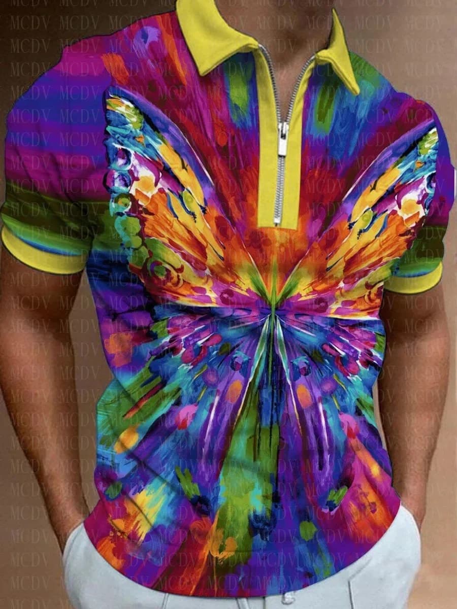 Rainbow Butterfly Polo Shirt 3D Printed Polo Shirt Summer Men's Tops