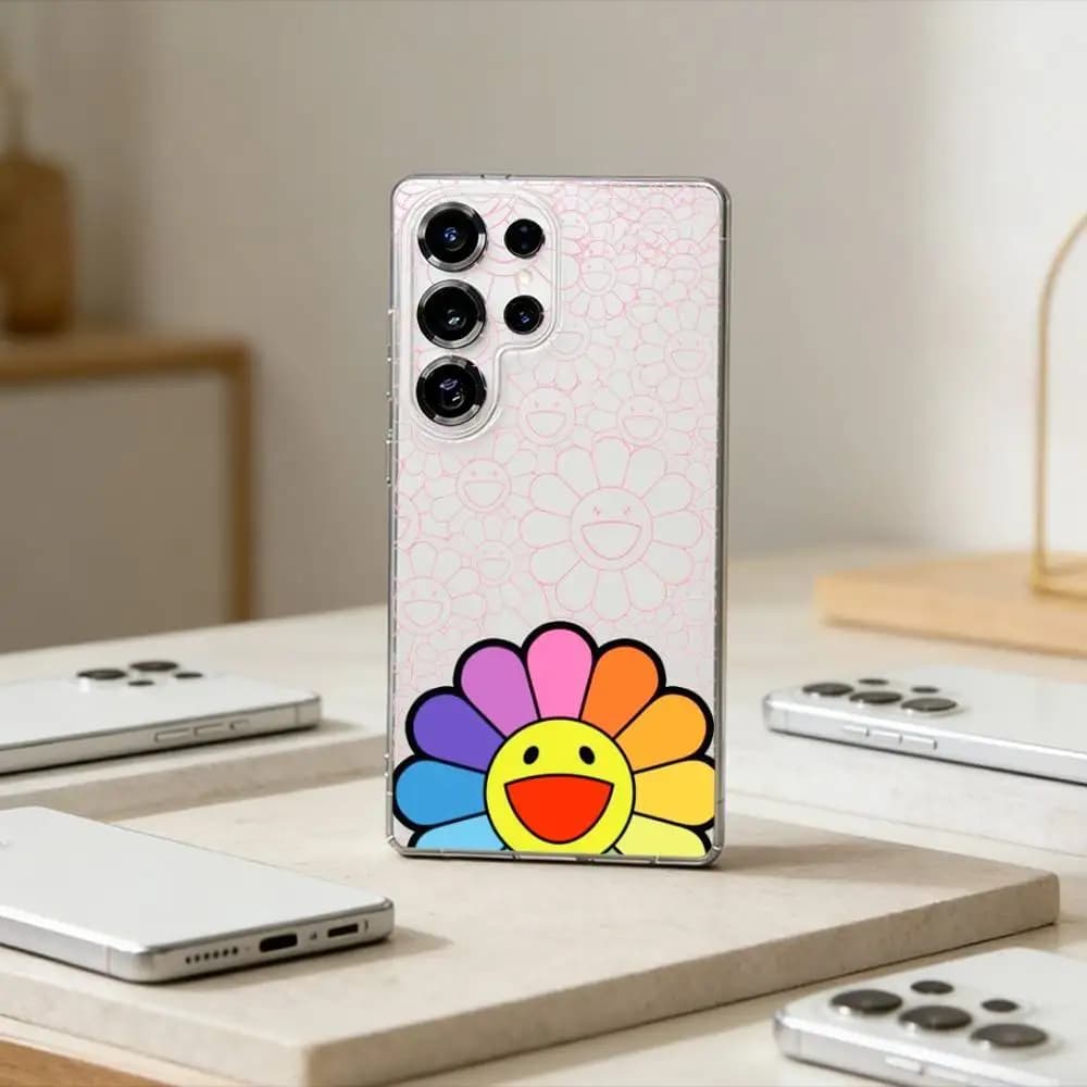 Takashi M-Murakamis Flowers Phone Case For Samsung S25,S24,S21,S22,S23,S30,Ultra,S20,Plus,Fe,Note,10,9,5G Transparent Cover