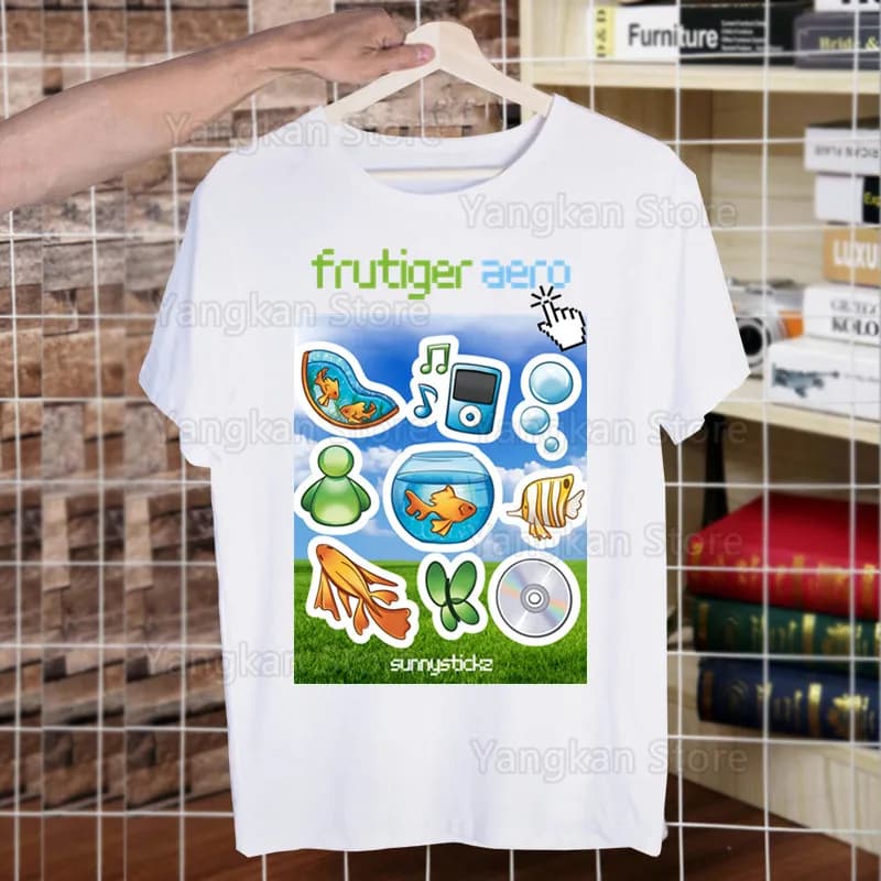 Frutiger Aero T-Shirt Men Unisex Design Men Tee Shirt Homme Summer Tops Short Sleeve Vintage Style