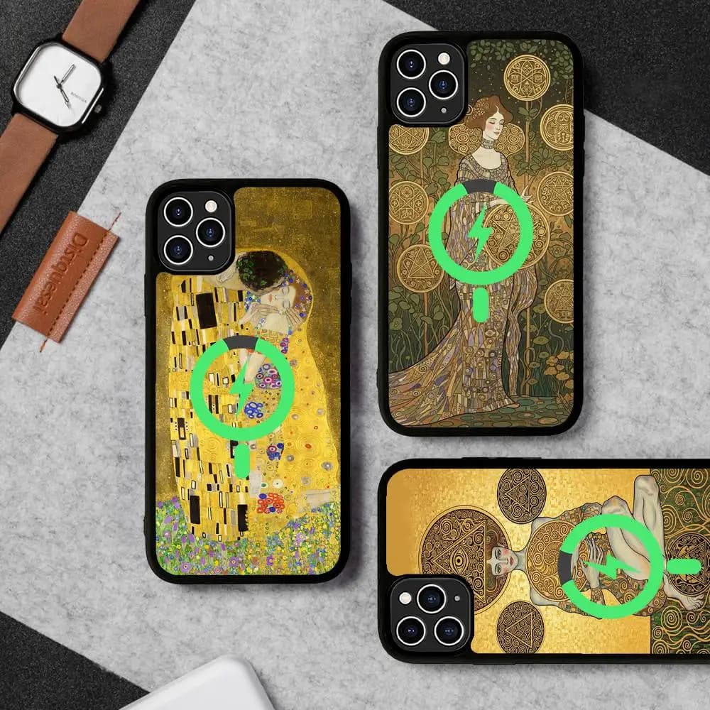 Kiss By Gustav Klimt Art Magnetic Wireless Phone Case For iPhone 17 16 15 14 Plus 13 12 11 Pro Max