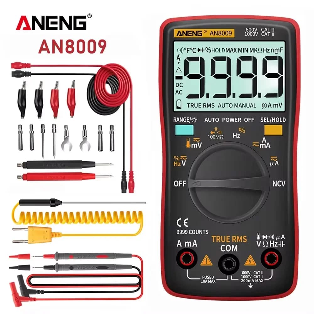 Digital Multimeter Transistor Testers Capacitor True-RMS Tester ANENG AN8009 Automotive Electrical Capacitance Meter Temp Diode