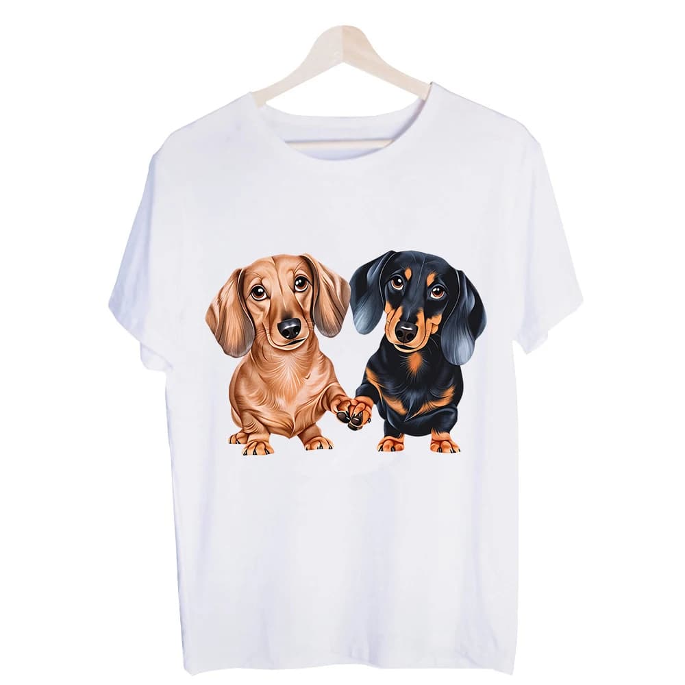 Unisex Dachshund Puppies Graphic Tee, Short Sleeve Crew Neck T-Shirt for Casual Daily Wear and Dog Lover Outfits