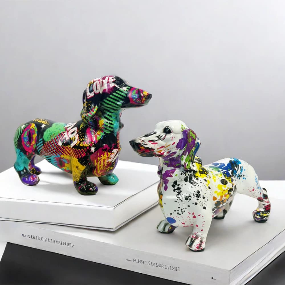 European Style Colorful Dachshund Ornament, Wine Cabinet Office Desktop Decorations, Pet Dog Statue, Home Decor Resin Crafts