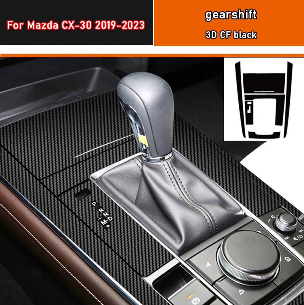 Car Interior Sticker Gear Box Protective Film For Mazda CX-30 2019-2023 Car Window Panel Sticker Carbon Fiber Black